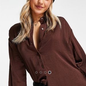 Stradivarius Satin button down shirt - brown NEW